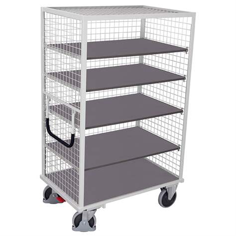 Schrankwagen VARIOfit mit 5 Etagen, Gitterwände, 1045 x 685 mm, Tragfähigkeit 500 kg, Farbe Lichtgrau RAL7035 /Platte Grau - Cordes