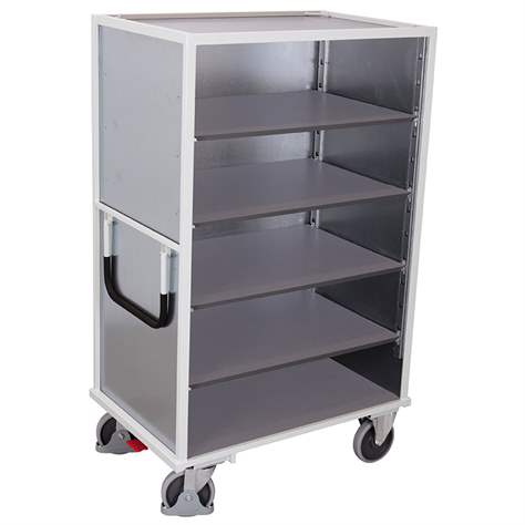 Schrankwagen VARIOfit mit 5 Etagen, Stahlblechwände verzinkt, 1045 x 685 mm, Tragfähigkeit 500 kg, Farbe Lichtgrau RAL7035 /Platte Grau - Cordes