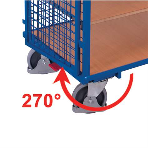 Schrankwagen VARIOfit mit Flügeltüren und 5 Etagen, Gitterwände, Schloss mit Drehgriff, 1045x685 mm, Tragfähigkeit 500 kg, Farbe Anthrazit RAL7016 /Platte Grau - Cordes - Bild2