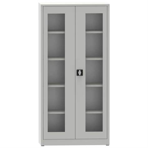 Dulap metalic de atelier cu ferestre transparente - department steel furniture, HxLxl: 1950x950x400 mm, 4 polițe, culoare gri RAL7035 - Kovona Lysa nad Labem