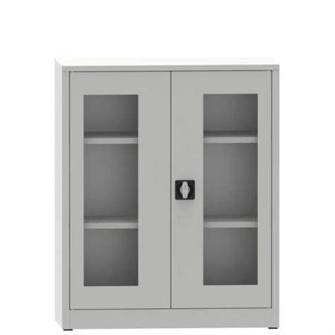 Dulap metalic de atelier cu ferestre transparente - department steel furniture, HxLxl: 1150x950x400 mm, 2 polițe, culoare gri RAL7035 - Kovona Lysa nad Labem