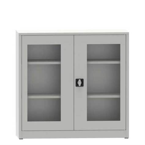 Dulap metalic de atelier cu ferestre transparente - department steel furniture, HxLxl: 1150x1200x400 mm, 2 polițe, culoare gri RAL7035 - Kovona Lysa nad Labem