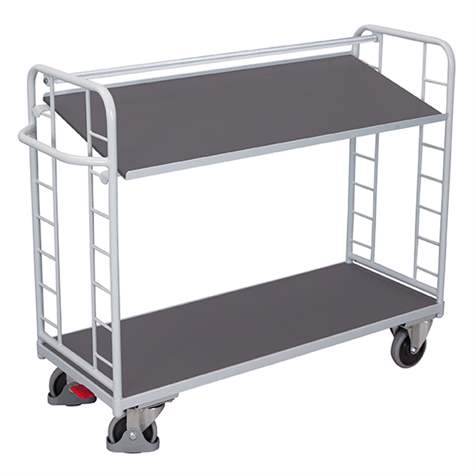 Etážový vozík VARIOfit se šikmými policemi, 2 police, 1355 x 550 mm, nosnost 250 kg, barva šedá RAL7035 /deska šedá - Cordes