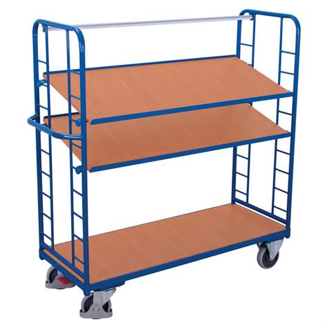 Etážový vozík VARIOfit se šikmými policemi, 3 police, 1355 x 550 mm, nosnost 250 kg - Cordes