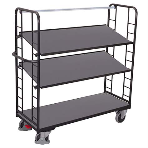 Etážový vozík VARIOfit se šikmými policemi, 3 police, 1355 x 550 mm, nosnost 250 kg, barva antracit RAL7016 /deska šedá - Cordes