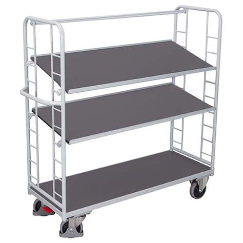 Etážový vozík VARIOfit se šikmými policemi, 3 police, 1355 x 550 mm, nosnost 250 kg, barva šedá RAL7035 /deska šedá - Cordes