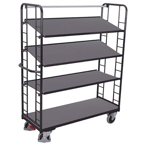 Etagenwagen VARIOfit mit Schrägboden, 4 Etagen, 1650 x 650 mm, Tragfähigkeit 400 kg, Farbe Anthrazit RAL7016 /Platte Grau - Cordes