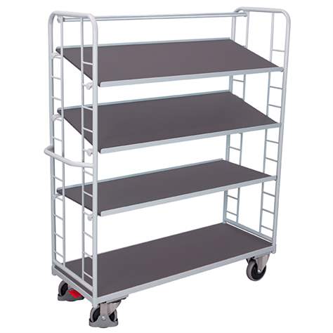 Etagenwagen VARIOfit mit Schrägboden, 4 Etagen, 1650 x 650 mm, Tragfähigkeit 400 kg, Farbe Lichtgrau RAL7035 /Platte Grau - Cordes