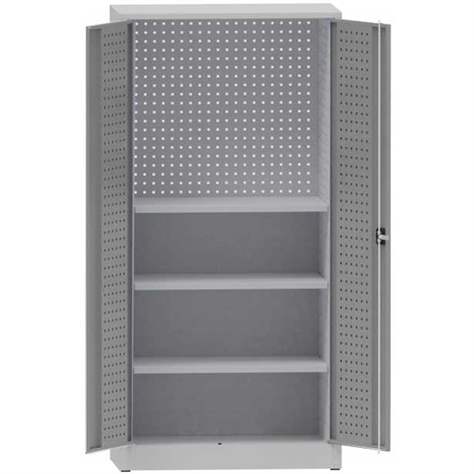 Dílenská skříň na nářadí, v x š x h: 1950x950x500 mm, perforované panely, 3 x police, barva šedá RAL7035/šedá RAL7035 - Kovona Lysa nad Labem