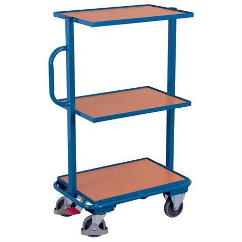 Cărucior industrial punere la dispoziție (deservire) VARIOfit, 3 polițe îfixe din placaj lemn - Cordes