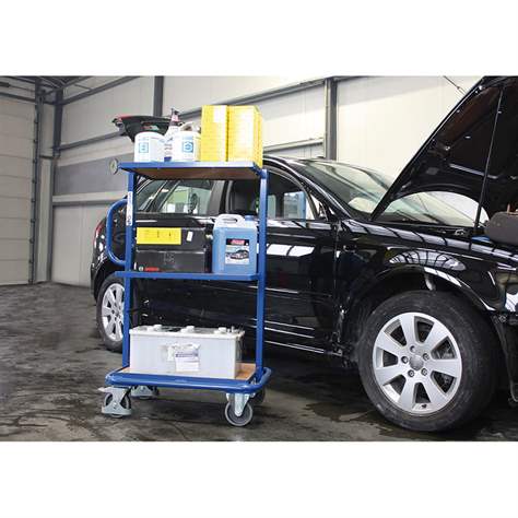 Beistell- und Kommissionierwagen VARIOfit, 3 feste Etagen mit Holzwerkstoffplatten, Farbe Anthrazit RAL7016 /Platte Grau - Cordes - Bild3