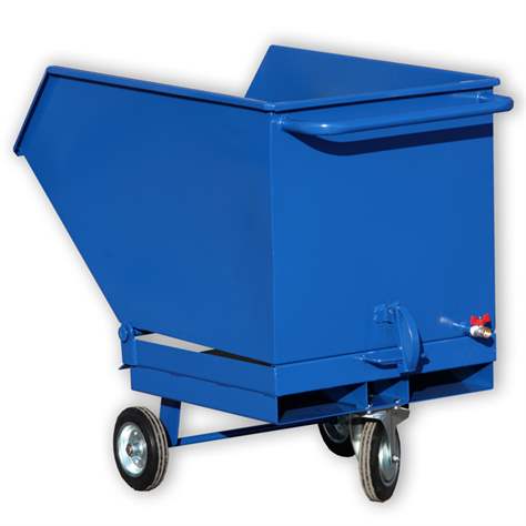 Kippbarer Blechkastenwagen für Industrieabfälle mit Staplertaschen, Doppelboden und Auslasshahn, Inhalt 250 l, Farbe Rot RAL3000 - Bild3