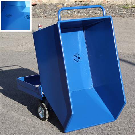 Kippbarer Blechkastenwagen für Industrieabfälle mit Staplertaschen, Doppelboden und Auslasshahn, Inhalt 250 l, Farbe Rot RAL3000 - Bild4