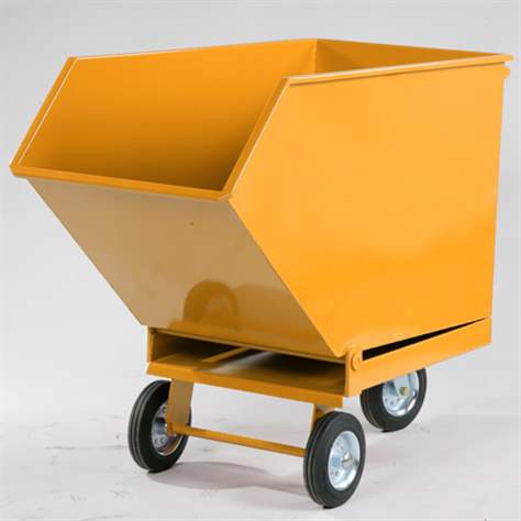 Kippbarer Blechkastenwagen für Industrieabfälle mit Doppelboden und Auslasshahn, Inhalt 600 l, Farbe Gelb RAL1033