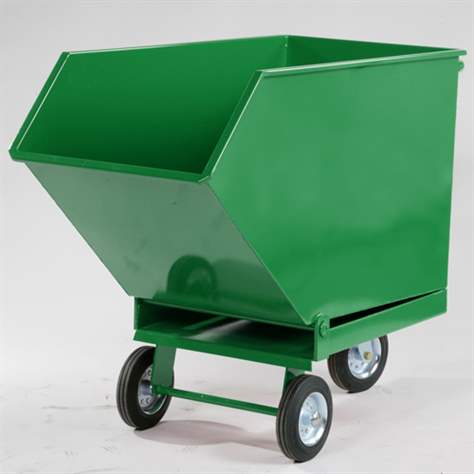 Kippbarer Blechkastenwagen für Industrieabfälle mit Doppelboden und Auslasshahn, Inhalt 250 l, Farbe Grün RAL6029