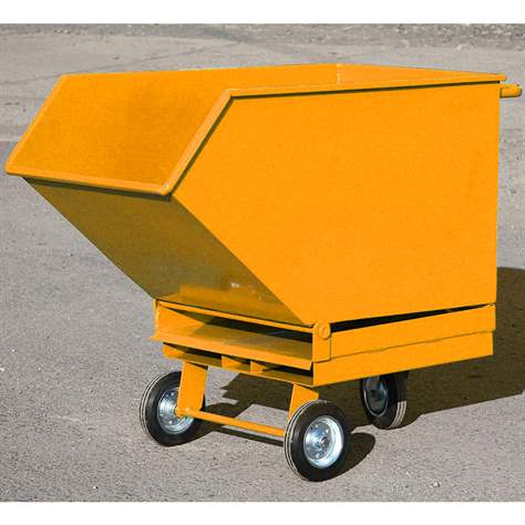 Kippbarer Blechkastenwagen für Industrieabfälle mit Staplertaschen, Inhalt 400 l, Farbe Gelb RAL1033