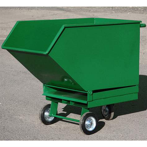 Kippbarer Blechkastenwagen für Industrieabfälle mit Staplertaschen, Inhalt 600 l, Farbe Grün RAL6029