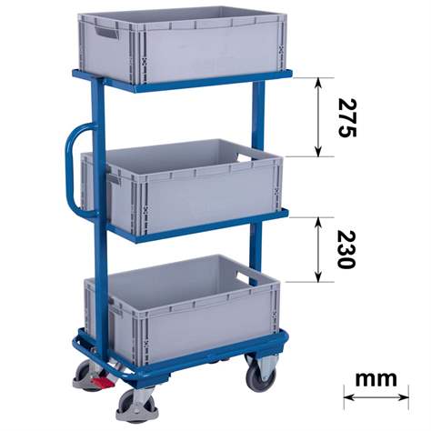 Beistell- und Kommissionierwagen VARIOfit, 3 feste Etagen mit 3 Kunststoffbehältern - Cordes - Bild3