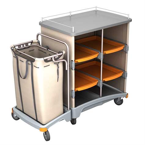 Carucior de servire și serviciu cu suporturi sac de 120 l pentru rufe, 1430x640x1160 mm