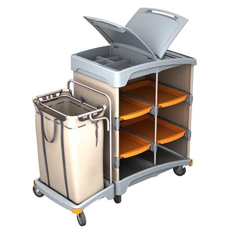 Carucior de servire și serviciu XL cu suporturi sac de 120 l pentru rufe, 1430x640x1240 mm - imagine3