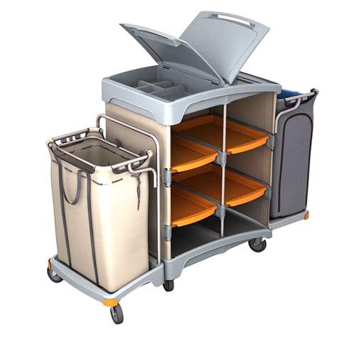 Carucior de servire și serviciu XL cu suporturi sac de 2x120 l pentru rufe și gunoi, 1685x640x1160 mm - imagine5