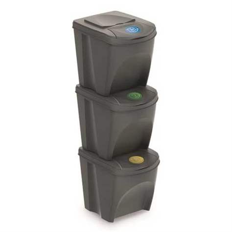 Preiswerter Wertstoffsammler-3 Set SORTIBOX, Volumen 3x25 l, Farbe Anthrazit