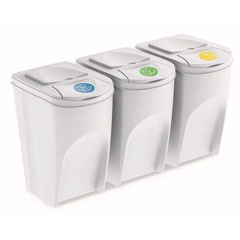 Preiswerter Wertstoffsammler-3 Set SORTIBOX, Volumen 3x35 l, Farbe Lichtgrau