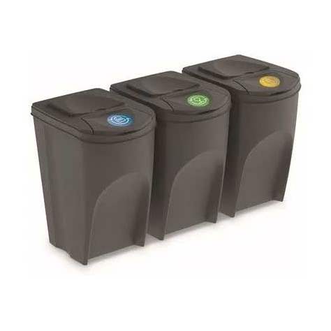 Preiswerter Wertstoffsammler-3 Set SORTIBOX, Volumen 3x35 l, Farbe Anthrazit