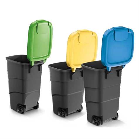 Koš plastový WHEELER na tříděný odpad, objem 90 l, nádoba antracit/víko modré - obrázek2