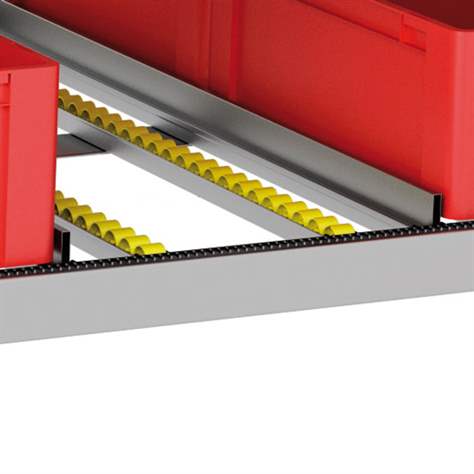 Schrägbodenregal Multiline MEDIUM,4 Etagen mit Rollenleisten BxT: 1400x1250 mm, Grundregal - META Skladovací technika - Bild2