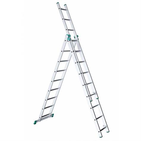Dreiteilige Alu-Mehrzweckleiter, Standard-Ausführung, 3 x 9 Sprossen - Alve