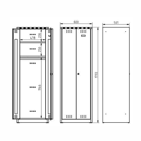 Garderobenschrank mit zweiflügeligen Türen, HxBxT: 1800 x 600 x 500 mm, Türfarbe Blau RAL5005 - Kovona Lysa nad Labem - Bild2