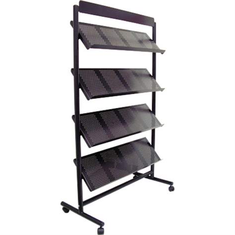 Mobile Prospektregale mit 4 Fächern, Schwarz beschichtet, BxH: 1060 x 1750 mm