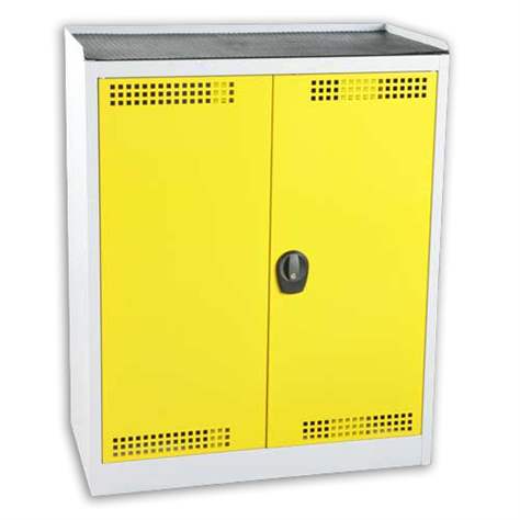 Chemikalienschrank, H x B x T: 1150 x 950 x 500 mm, 2 Wannen-Fachböden, Farbe: Gehäuse Lichtgrau RAL7035/ Türen Gelb RAL1023 - Kovos Verneřice