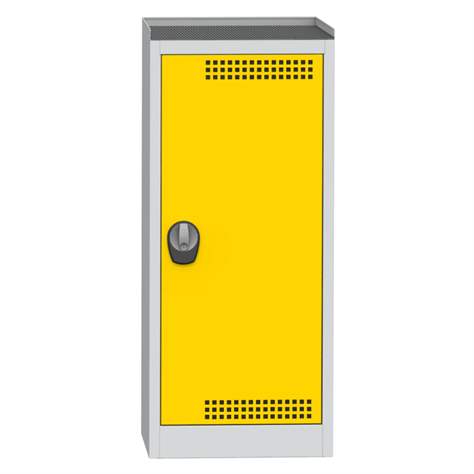 Skříň na chemikálie, v x š x h: 1150 x 505 x 500 mm, 2 vanové police, barva: korpus šedý RAL7035/ dveře žluté RAL1023 - Kovos Verneřice