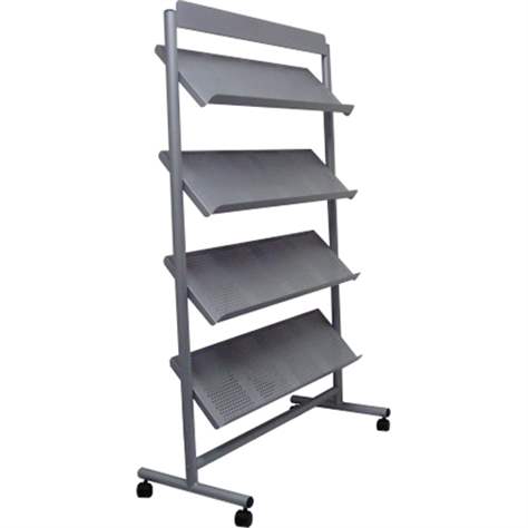 Mobile Prospektregale mit 4 Fächern, Silber beschichtet, BxH: 1060 x 1750 mm