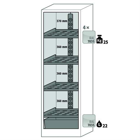 Sicherheits-Ladeschrank für Lithium-Batterien, Modell BATTERY CHARGE, 4 Einlegeböden, blaue Tür, Maße 599 x 615 x 1953 mm - asecos GmbH - Bild3