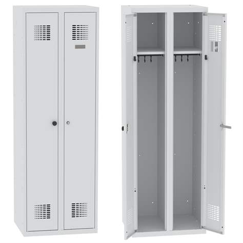 Garderobenschrank mit Doppel-Flügeltüren, Breite 600 mm, zwei Kleiderfächer, Türfarbe Grau RAL7035, Zylinderschloss - Malow