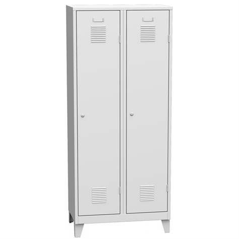 Garderobenschrank, geschweißt, 2 x 400 mm, Türfarbe grau RAL7035, mit Stollenfüßen - Kovos Verneřice