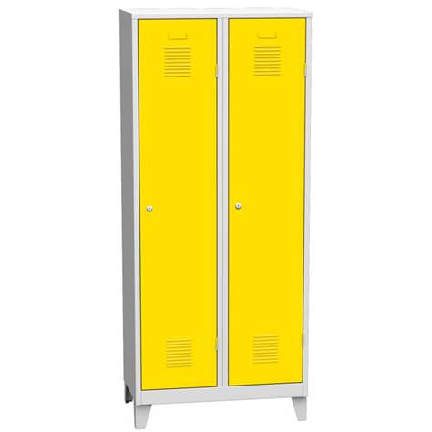 Garderobenschrank, geschweißt, 2 x 400 mm, Türfarbe gelb RAL1023, mit Stollenfüßen - Kovos Verneřice