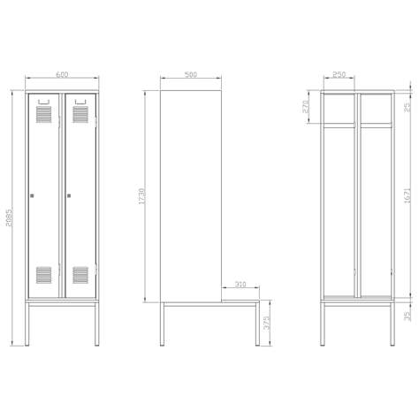 Dulap metalic pentru vestiar, sudat, 2 x 300 mm, uși galbene RAL1023, cu soclu tip bancă - Kovos Verneřice - imagine2