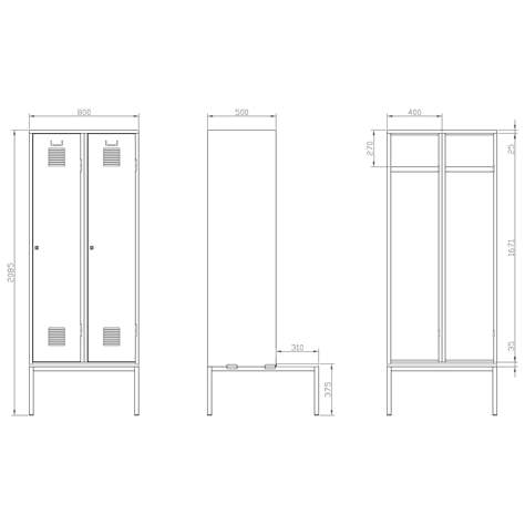 Svařovaná šatní skříň 2 x 400 mm, barva dveří zelená RAL6024, standardní větrací žaluzie, s lavicí - Kovos Verneřice - obrázek2