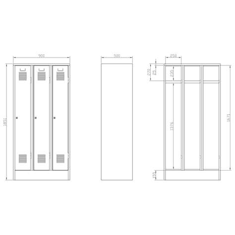 Garderobenschrank, geschweißt, 3 x 300 mm, Türfarbe blau RAL5012, mit Sockel - Kovos Verneřice - Bild9