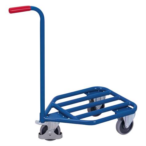 Cărucior șasiu cu mâner pentru transport navete, lăzi, 3-roți, platformă de încărcare din țeavă oțel 600 x 450 mm, cap. port. 150 kg - Cordes