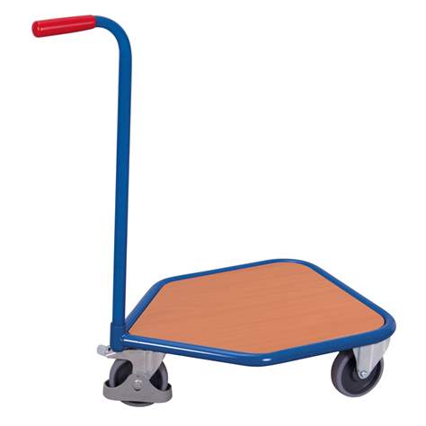 Cărucior șasiu cu mâner pentru transport navete, lăzi, 3-roți, platformă încărcare din placaj pe bază de lemn 600 x 450 mm, cap. port. 150 kg - Cordes