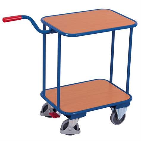 Cărucior șasiu cu mâner pentru transport navete, lăzi cu 2 polițe din lemn, 600 x 500 mm, cap. port. 200 kg - Cordes