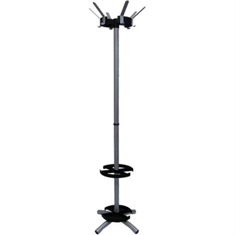 Garderobenständer mit 6 Haken, drehbare Hakenkrone, Stahlkonstruktion, mit Zubehör, Farbe silber-schwarz, Höhe 1770 mm