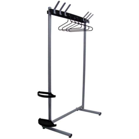 Einseitiger Reihengarderobenständer, 6 Haken, 4 Kleiderbügeln, Stahlkonstruktion, mit Zubehör, Farbe silber-schwarz, Höhe 1770 mm