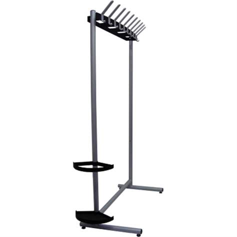 Einseitiger Reihengarderobenständer, 10 Haken, Stahlkonstruktion, mit Zubehör, Farbe silber-schwarz, Höhe 1770 mm