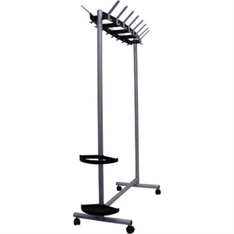 Zweiseitiger Reihengarderobenständer, fahrbar, 16 Haken, Stahlkonstruktion, mit Zubehör, Farbe silber-schwarz, Höhe 1770 mm